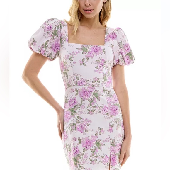 TRIXXI EUC Juniors' Puff-Sleeve Printed Dress - Picture 1 of 9